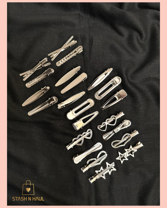 SILVER METAL HAIR CLIPS
